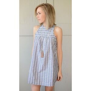 THML Blue White Striped Sleeveless Halter‎ Mini Dress - Size M